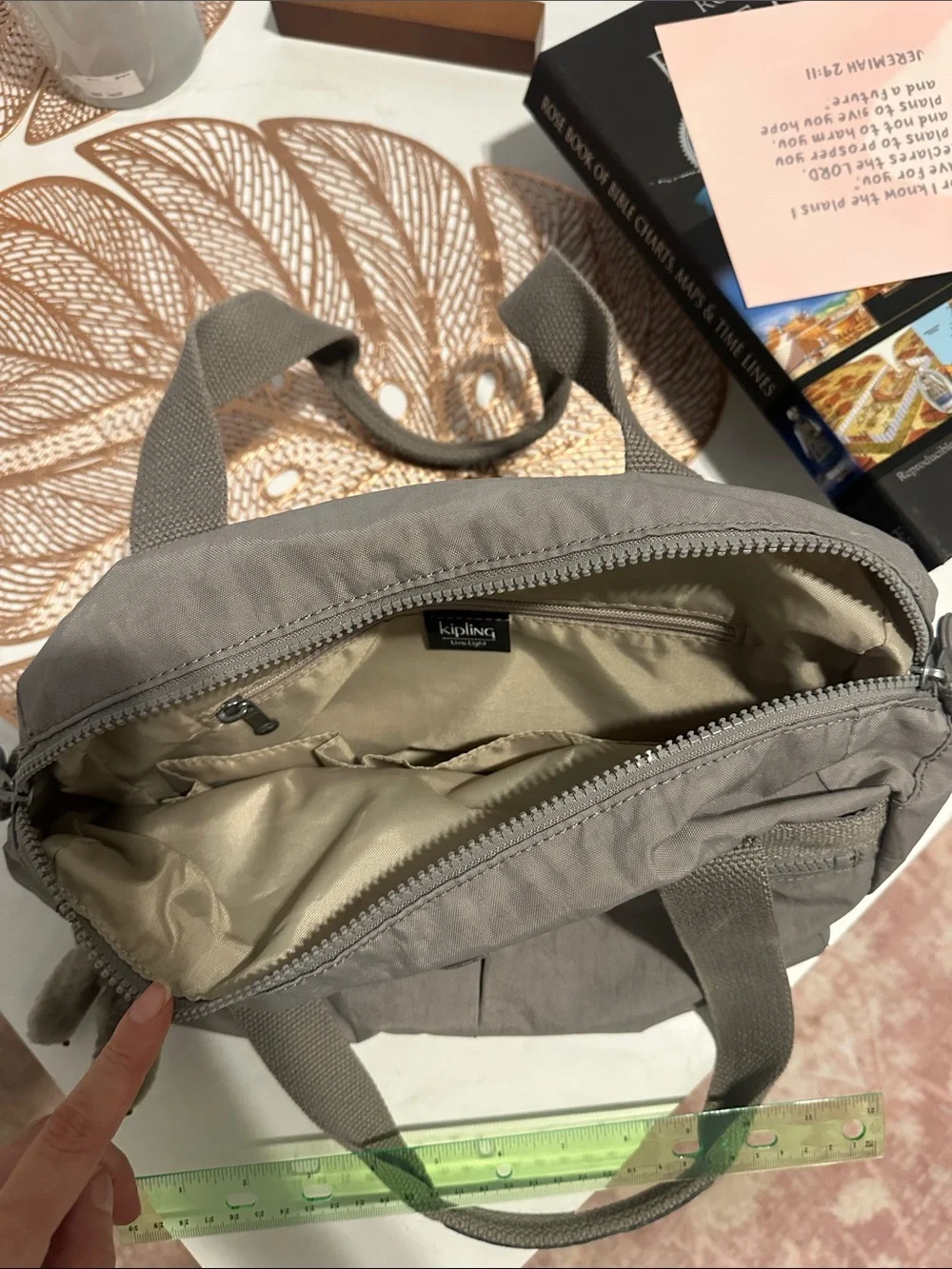 Kipling Taupe Gray Nylon Messenger Bag with Plush Keychain barely used